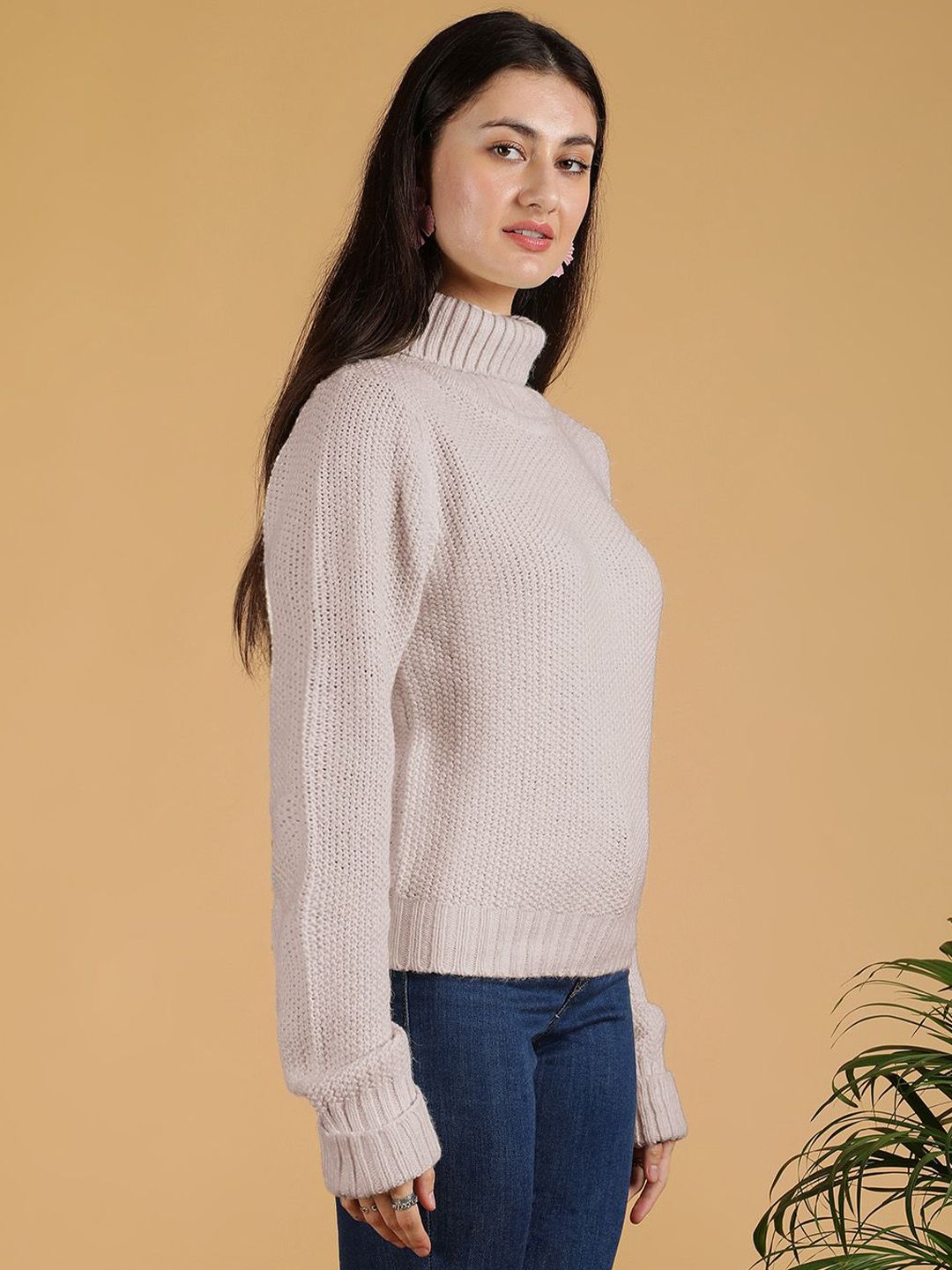 Kotty Women Turtle Neck Ribbed Pullover Sweater