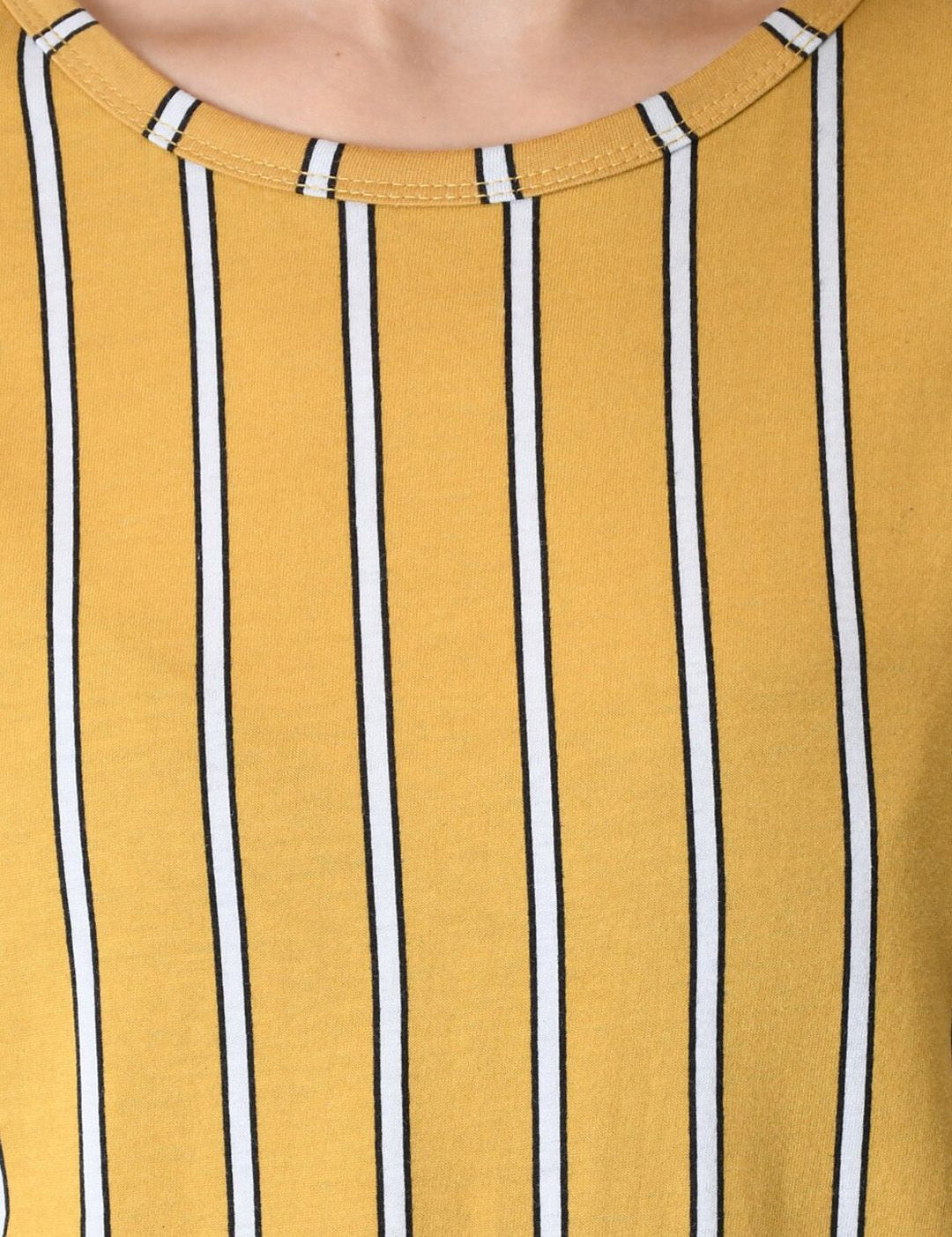 Kotty Women Yellow Striped Boat Neck T-shirt