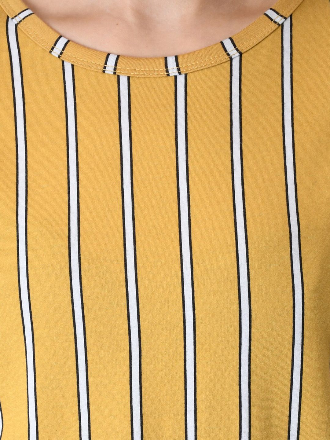 Kotty Women Yellow Striped Boat Neck T-shirt