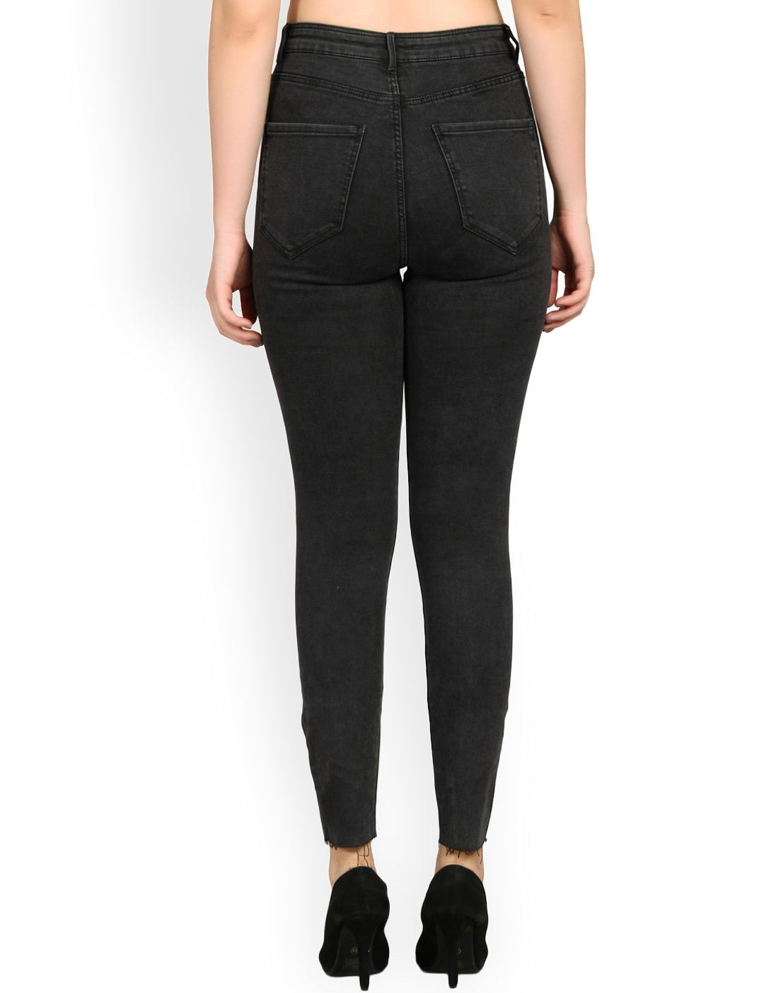 Kotty Women Black Skinny Fit High-Rise Slash Knee Jeans