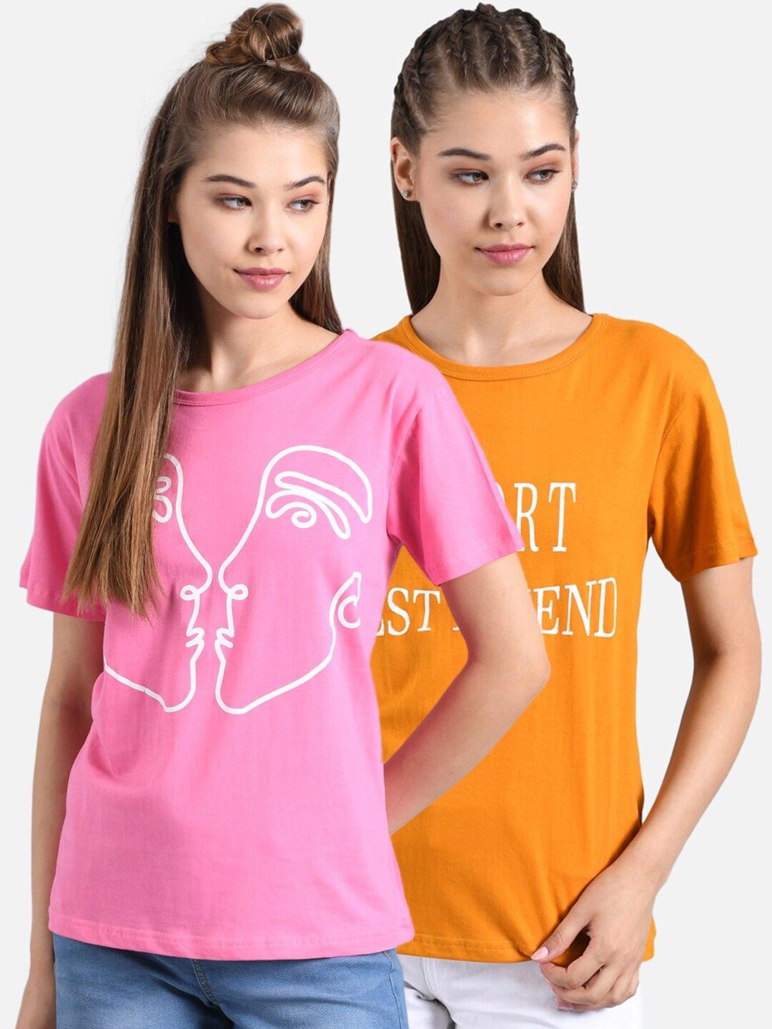 Kotty Women Pack Of 2 Printed Round Neck T-shirts
