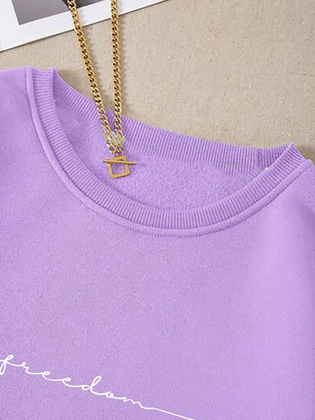 Kotty Purple & White Typography Printed Fleece Pullover