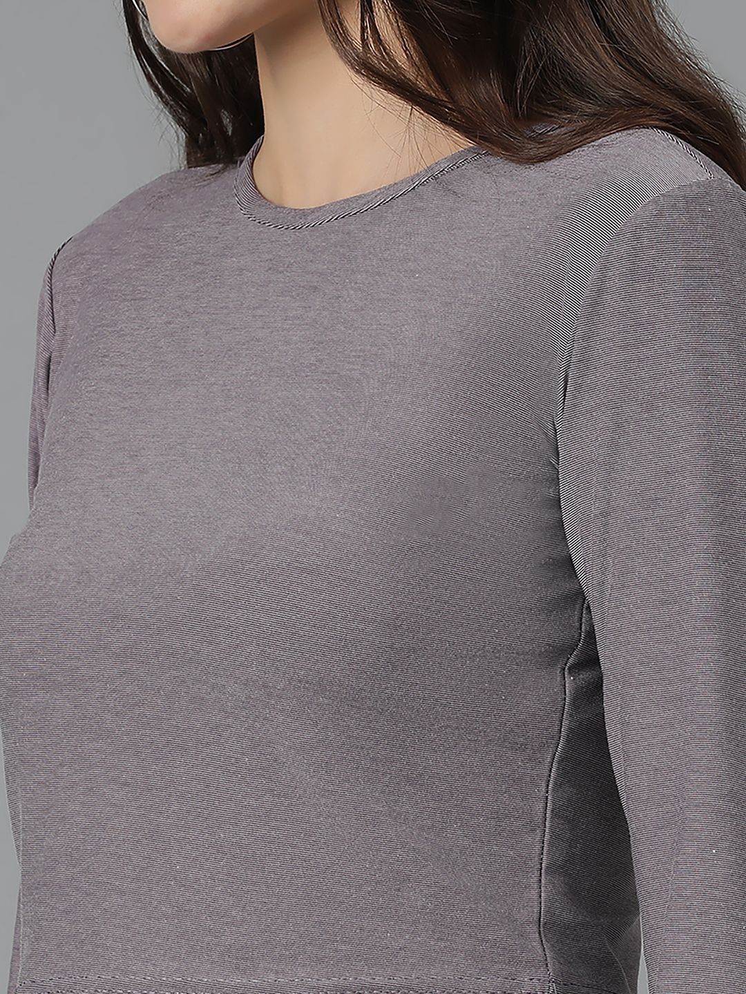 KOTTY Basics Brown Long Sleeves Crop Slim Fit Cotton Casual T-shirt