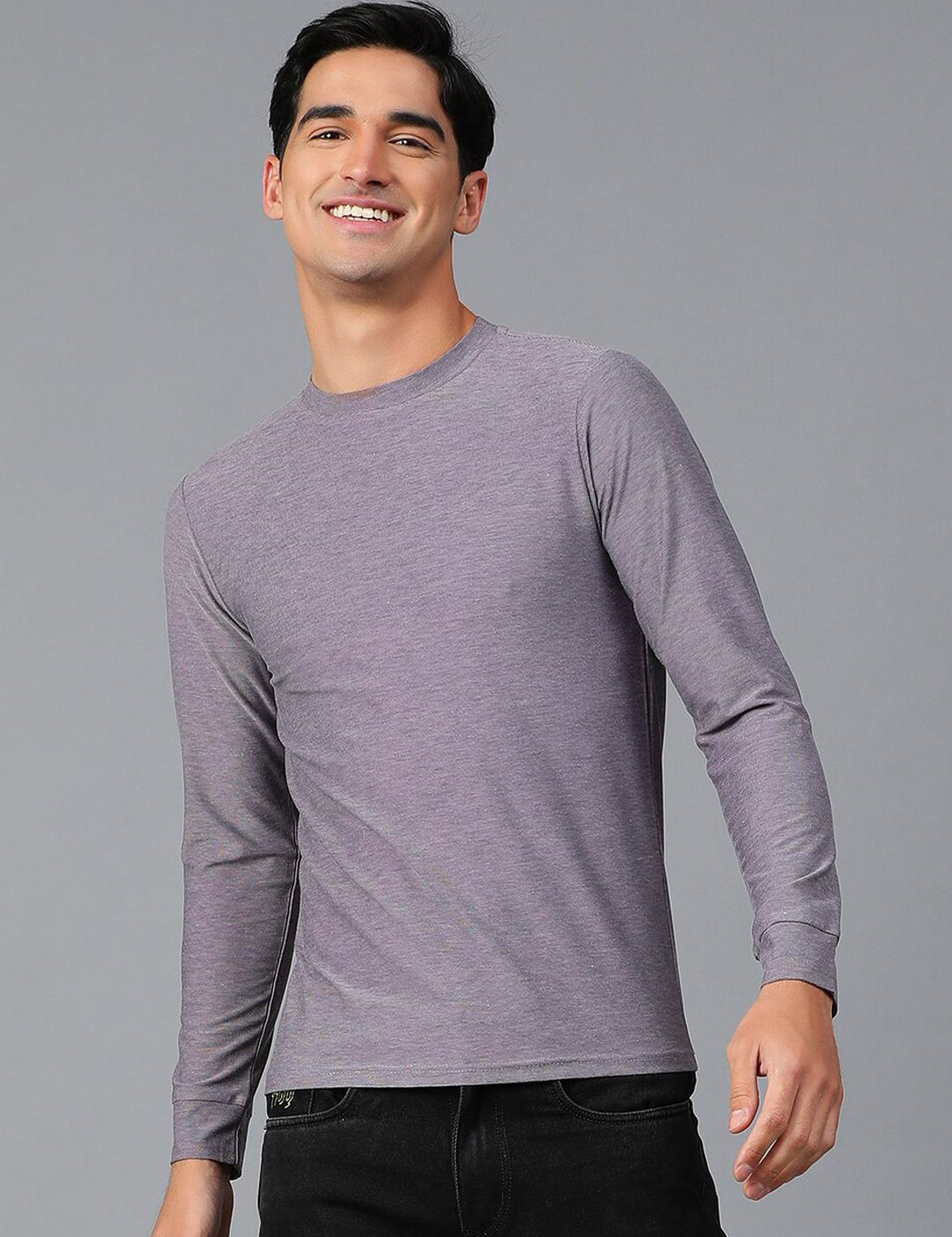 Kotty Purple Round Neck Long Sleeves Slim Fit T-shirt
