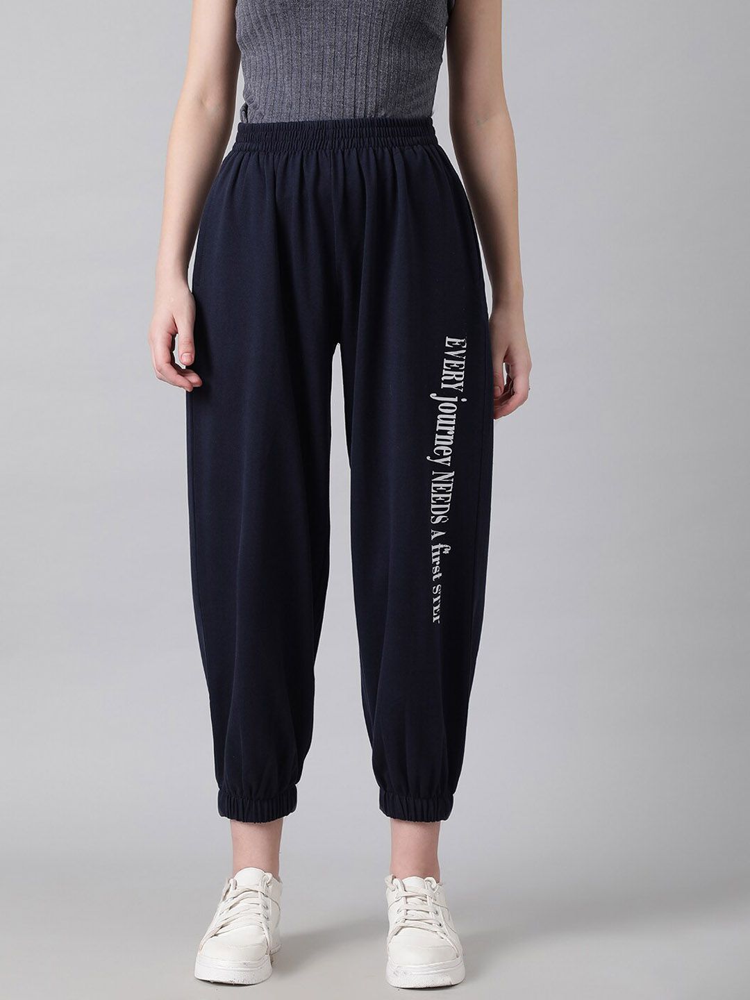 Kotty Women Typography Printed Cotton Relaxed-Fit Joggers