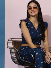 Kotty Printed V-Neck Top With Trousers