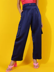 Kotty Women Relaxed Fit High-Rise Solid Cargos Trousers