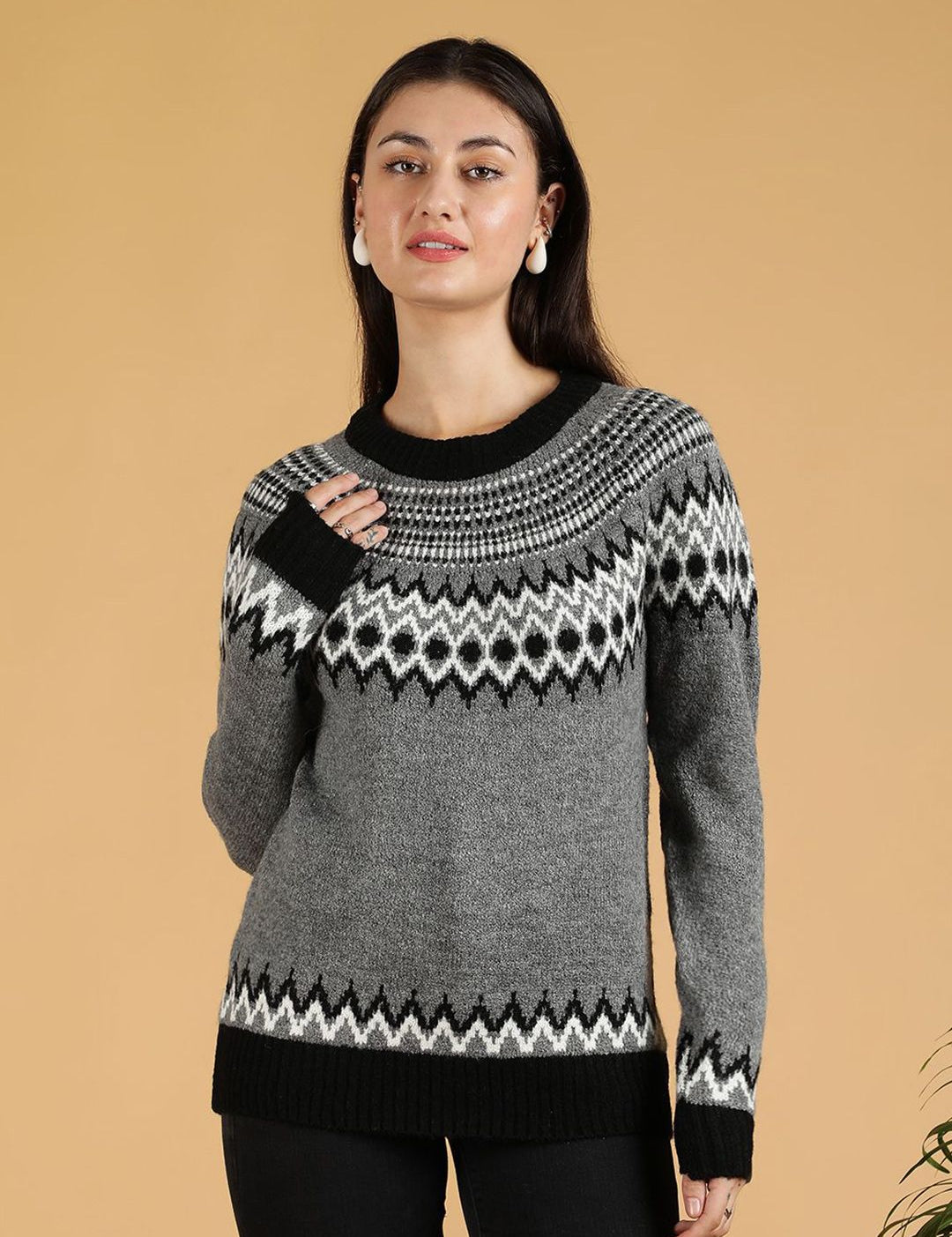 Kotty Women Geometric Design Cotton Cardigan