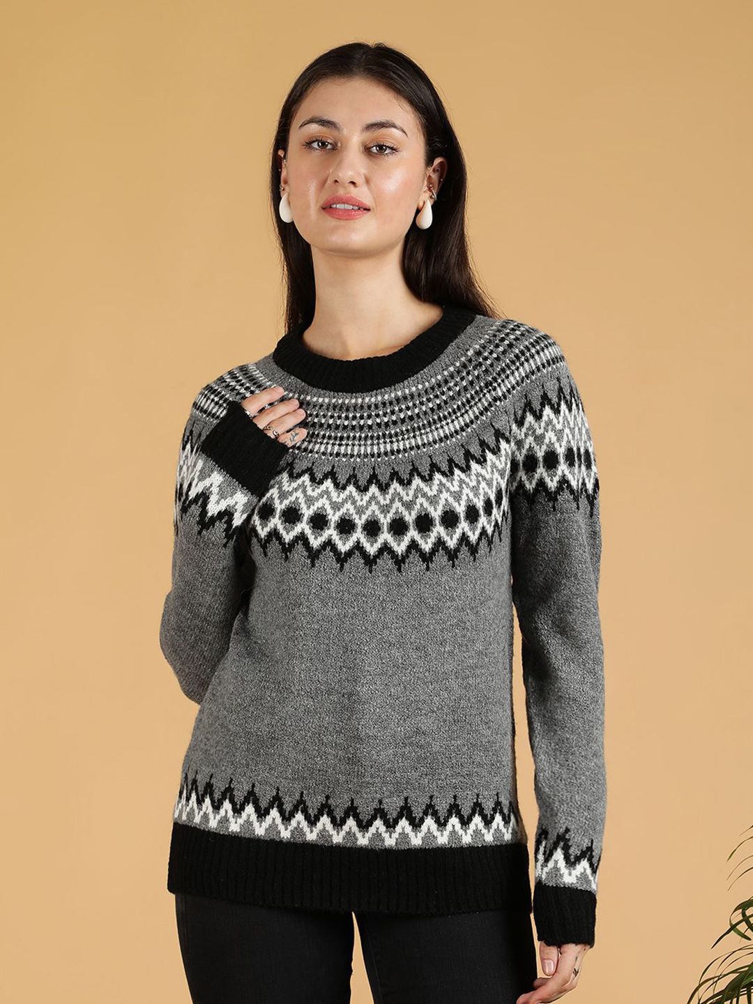 Kotty Women Geometric Design Cotton Cardigan