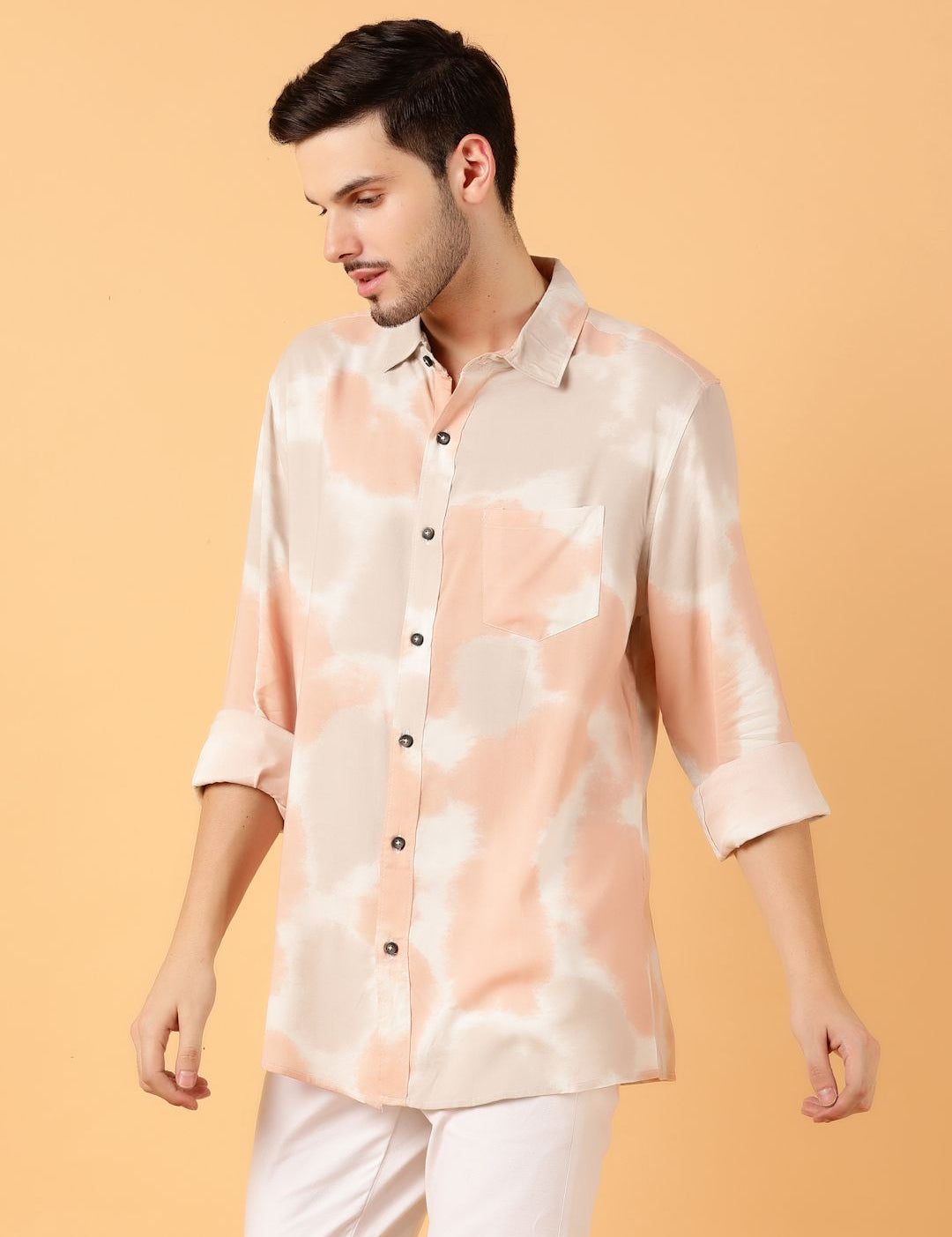 Kotty Men Relaxed Spread Collar Graphic Printed Cotton Casual Shirt