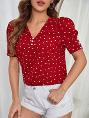 Kotty Geometric Print Puff Sleeve Crepe Wrap Crop Top