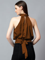 Kotty Women Solid Halter Neck Satin Top