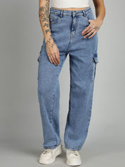 Kotty Women Straight Fit High-Rise Stretchable Cargo Styles Jeans