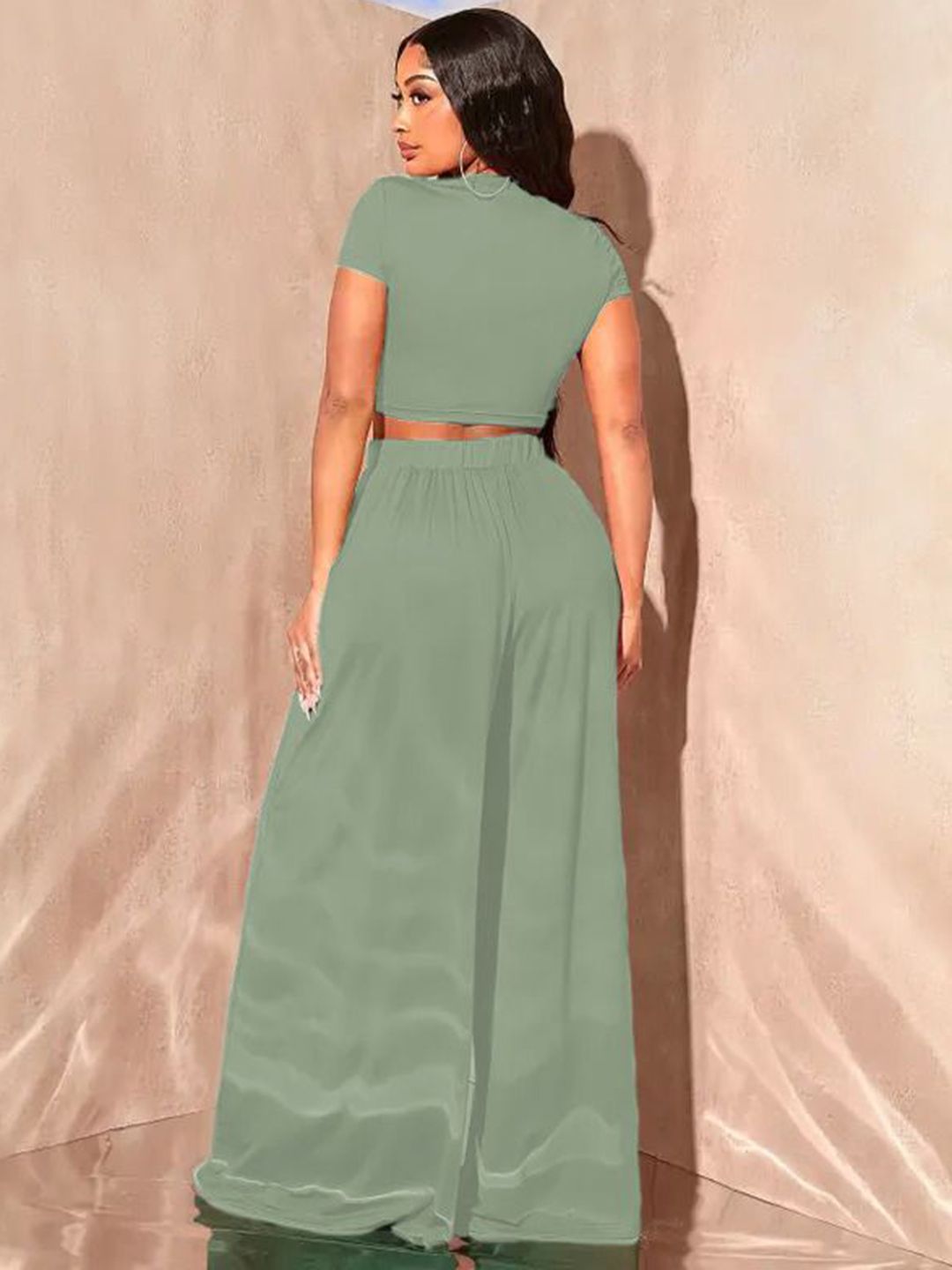 Kotty Round Neck Crop Top With Wide-Leg Trousers Co-Ords