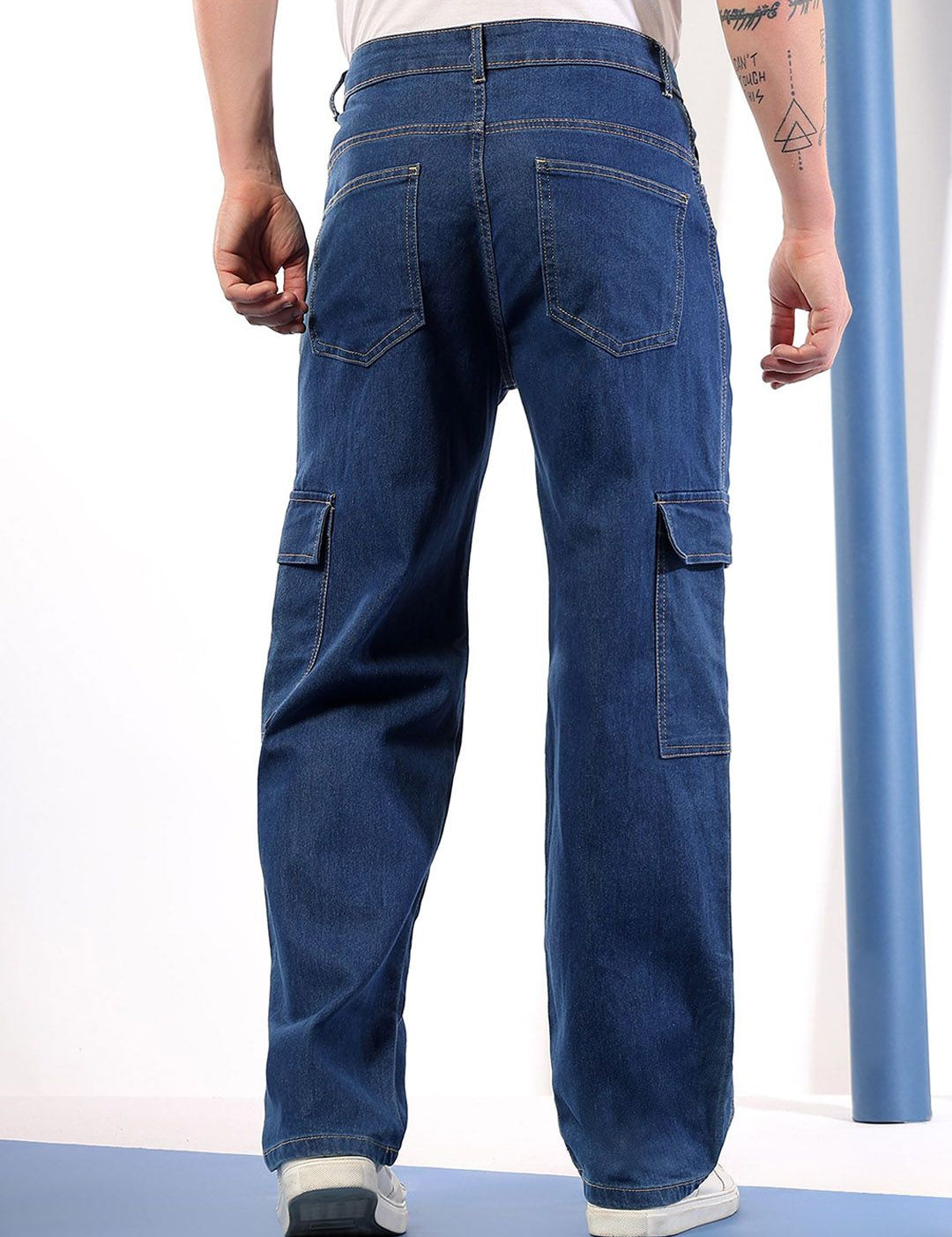 Kotty Men Relaxed Fit Low-Rise Cargo Styles Stretchable Jeans