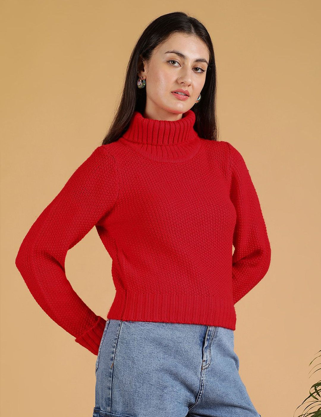Kotty Women Turtle Neck Crop Pullover Sweater