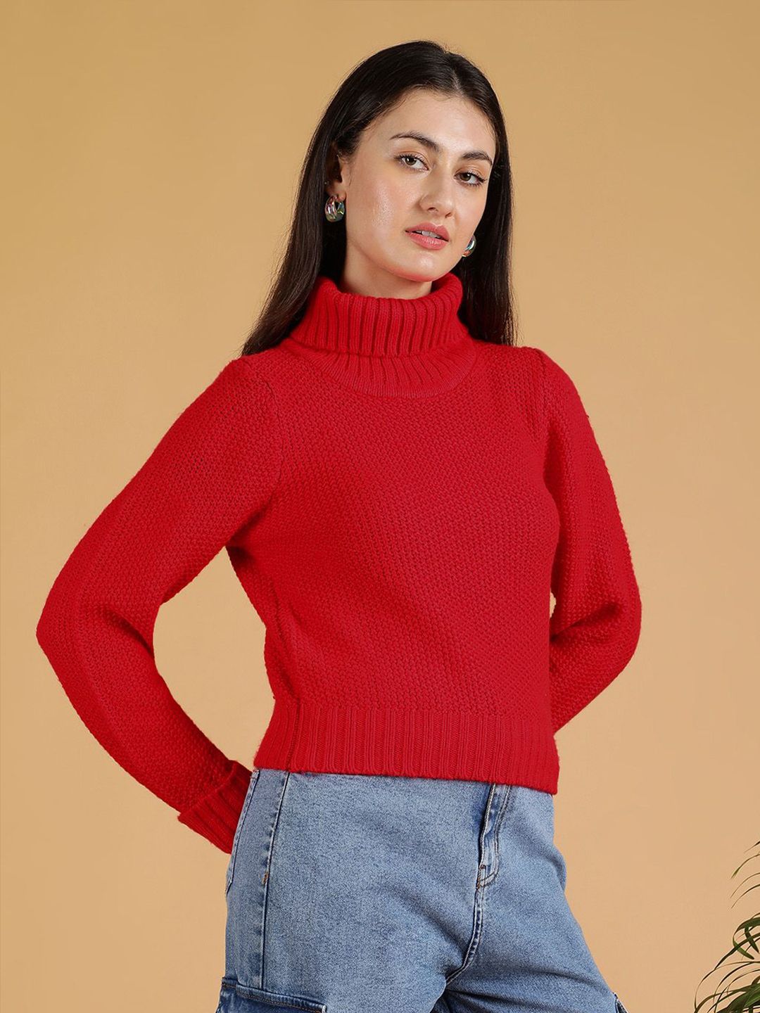 Kotty Women Turtle Neck Crop Pullover Sweater