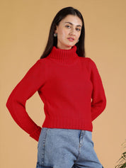Kotty Women Turtle Neck Crop Pullover Sweater