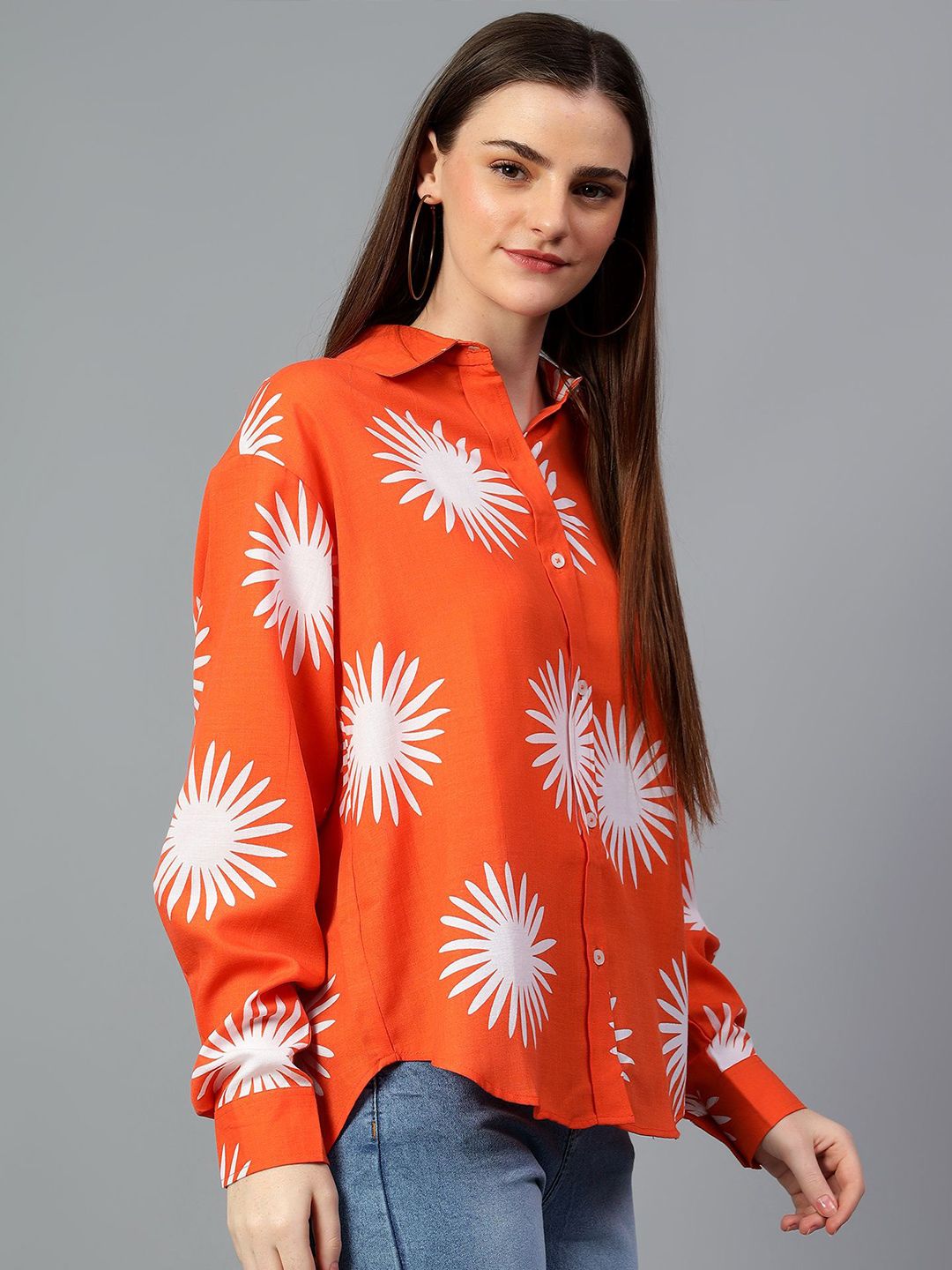 Kotty Women Comfort Spread Collar Graphic Printed Cotton Oversized Casual Shirt