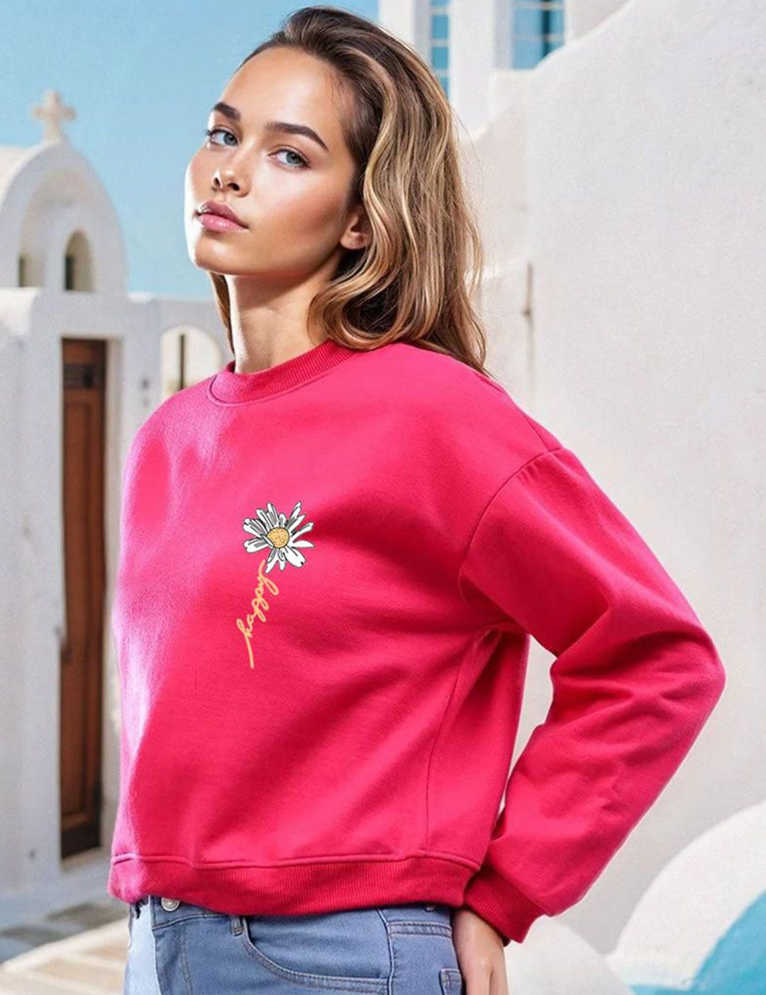 Kotty Women Floral Printed Round Neck Full Sleeve Pullover Sweatshirt