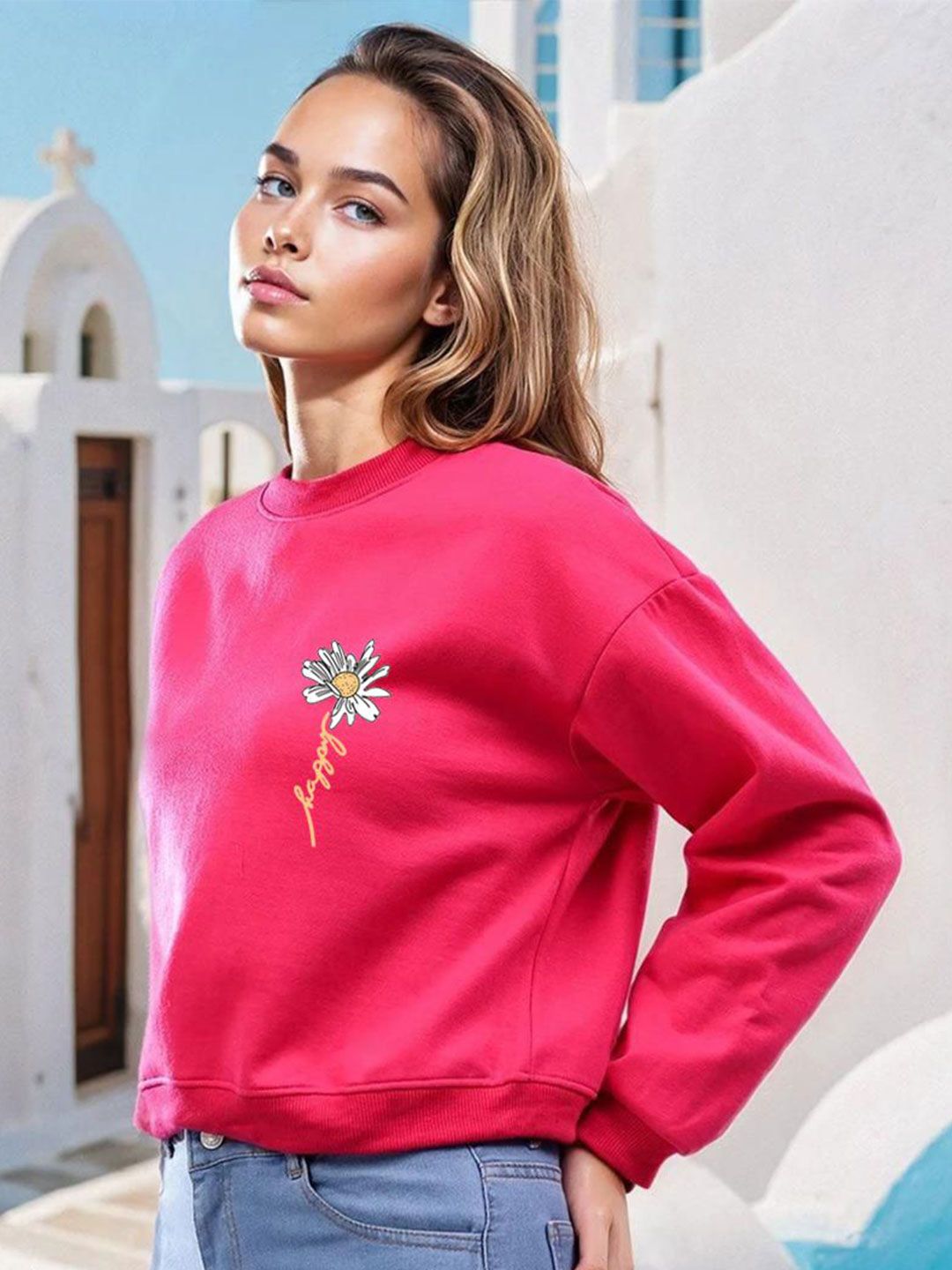 Kotty Women Floral Printed Round Neck Full Sleeve Pullover Sweatshirt