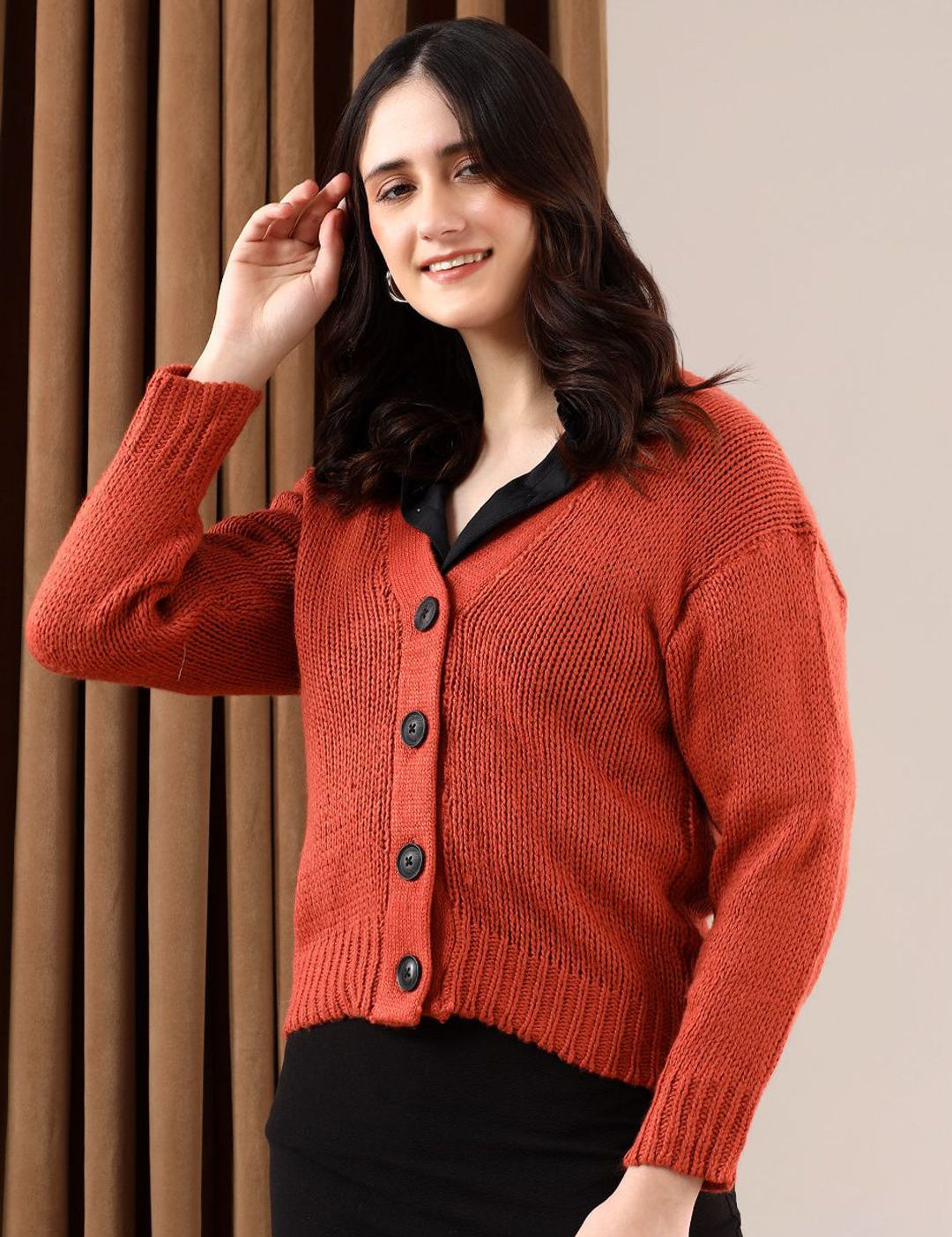 Kotty Women Cable Knit Crop Cardigan