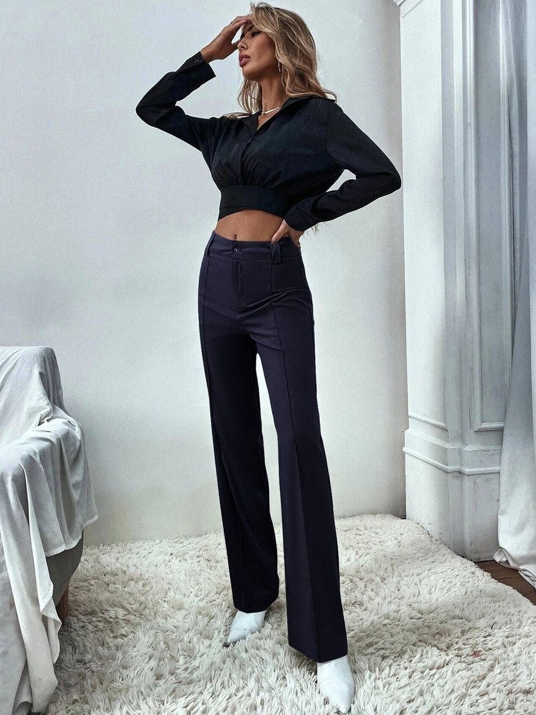 Kotty Women Relaxed Straight Leg High-Rise Trousers