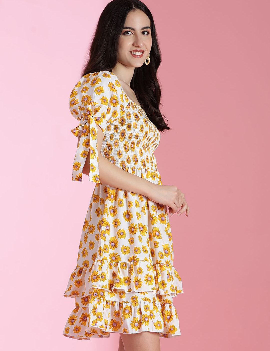 Kotty Floral Printed Puff Sleeve Fit & Flare Dress