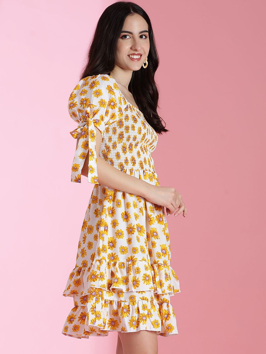 Kotty Floral Printed Puff Sleeve Fit & Flare Dress
