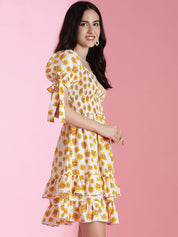 Kotty Floral Printed Puff Sleeve Fit & Flare Dress