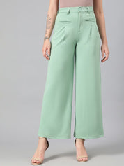 Kotty Women Green Relaxed Straight Leg Fit High-Rise Easy Wash Pleated Parallel Trousers