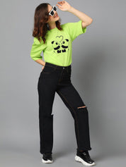 Kotty Green Graphic Printed Drop-Shoulder Sleeves Oversized T-shirt