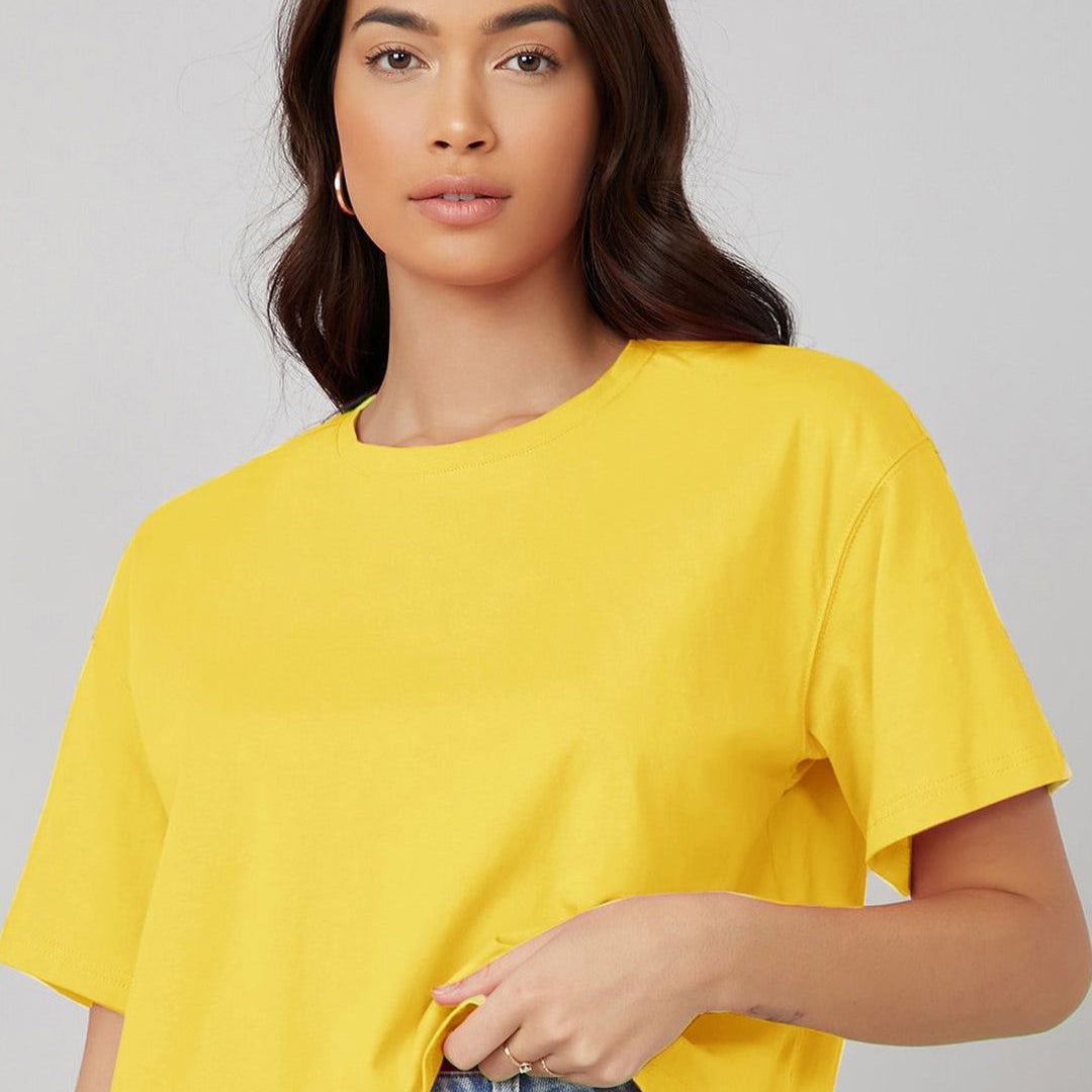 KOTTY Basics Women Solid Round Neck  Oversized T-shirt