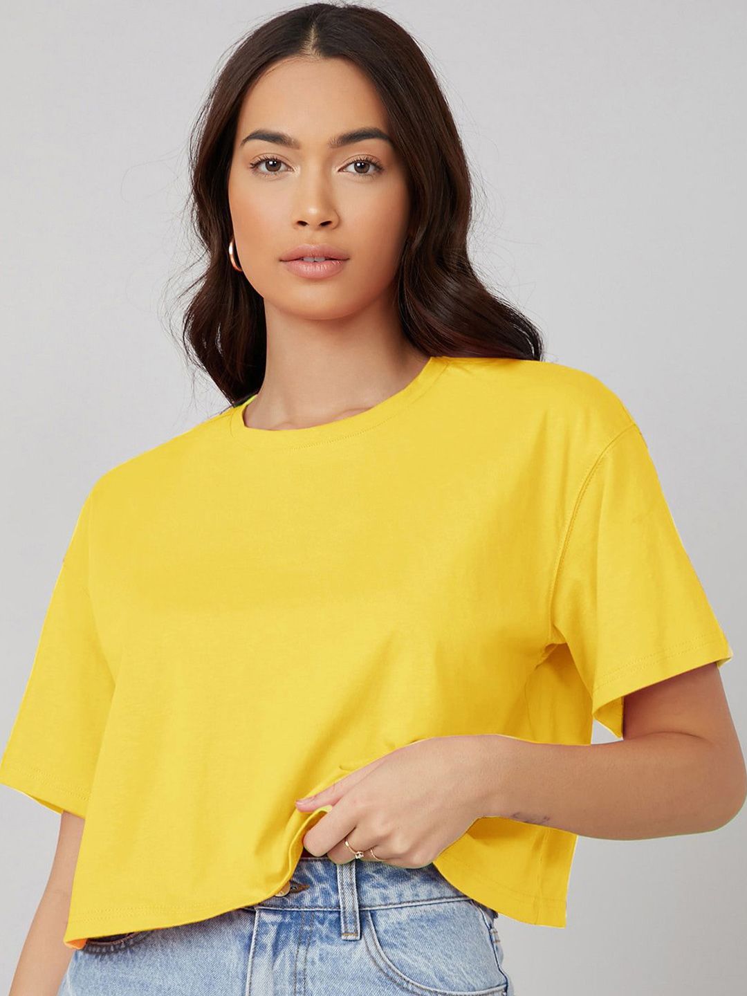 KOTTY Basics Women Solid Round Neck  Oversized T-shirt
