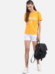 Kotty Women Yellow Printed Round Neck T-shirt