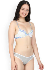 Kotty Women Grey & Cream Printed Lingerie Set