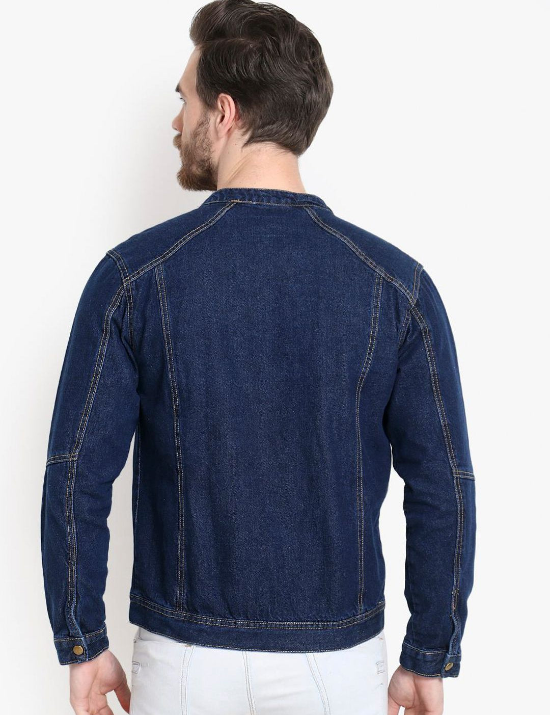 Kotty Men Navy Blue Solid Denim Jacket