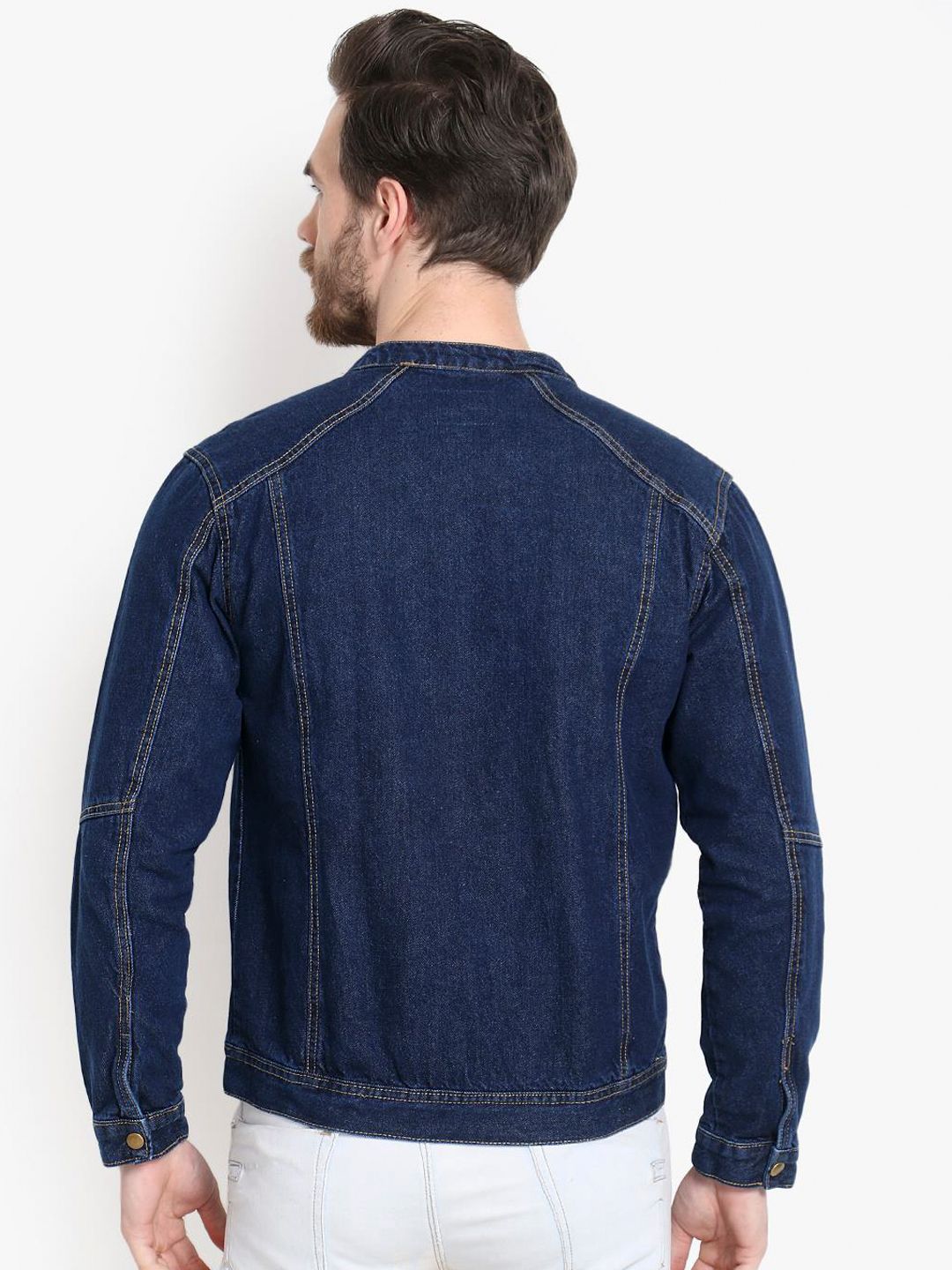 Kotty Men Navy Blue Solid Denim Jacket