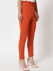 Kotty Women Orange Relaxed Straight Fit High-Rise Easy Wash Trousers