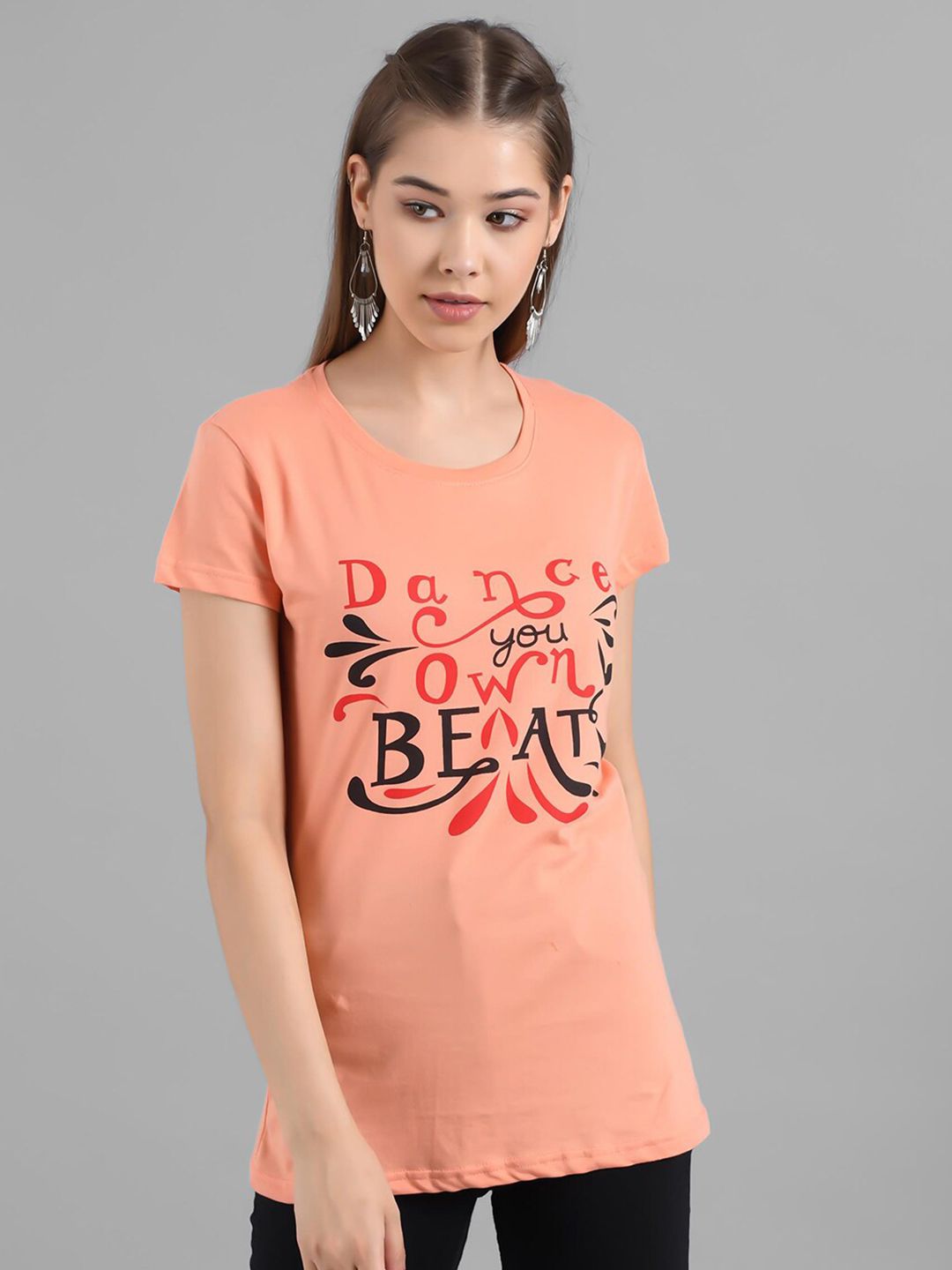 Kotty Typography Printed Round Neck T-shirt