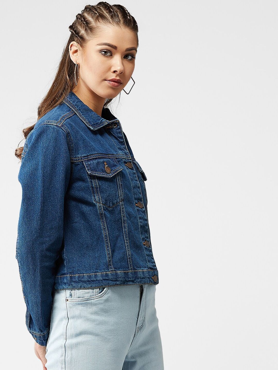 Kotty Women Navy Blue Solid Denim Jacket