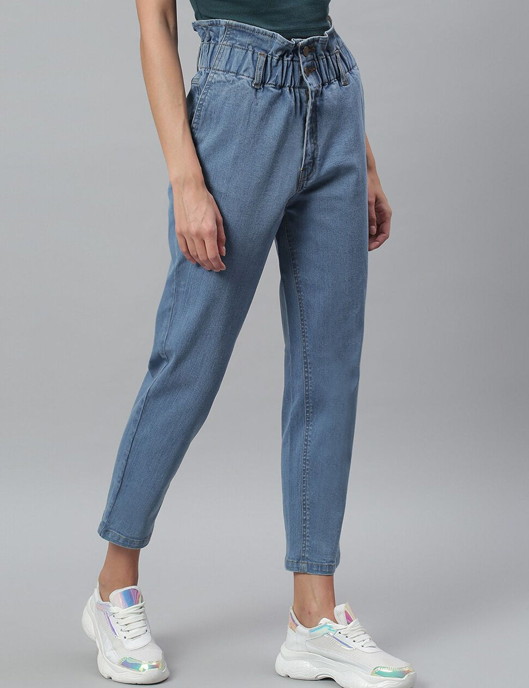 Kotty Women Blue Boyfriend Fit High-Rise Cotton Clean Look Jeans