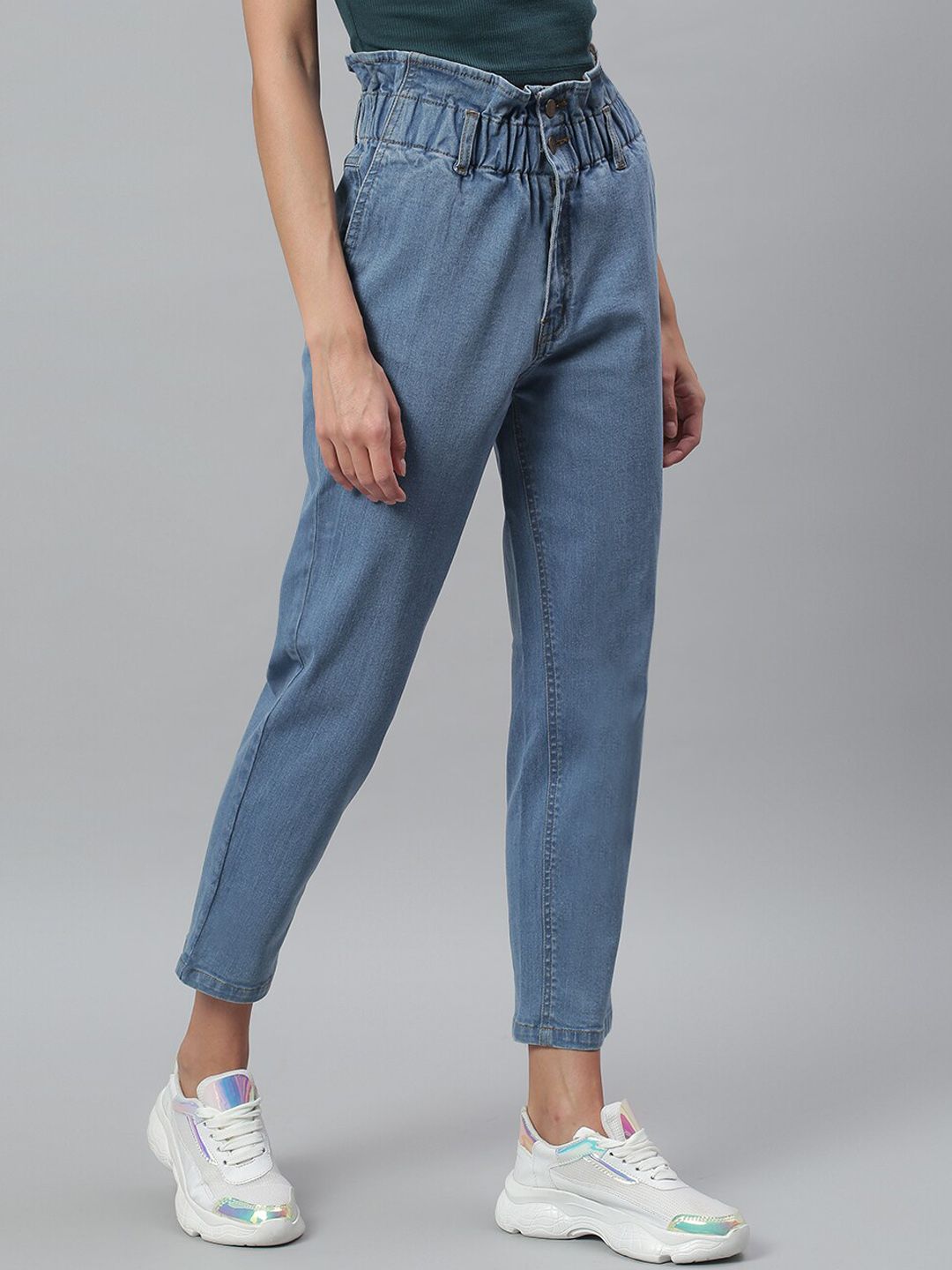 Kotty Women Blue Boyfriend Fit High-Rise Cotton Clean Look Jeans