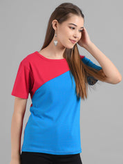 Kotty Colourblocked Round Neck Cotton T-shirt