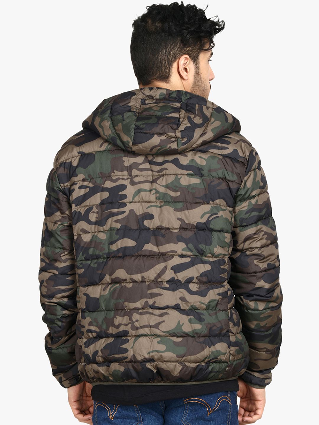 Kotty Men Brown Printed Lightweight Puffer Jacket