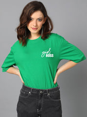 Kotty Green Typography Printed Oversized T-shirt