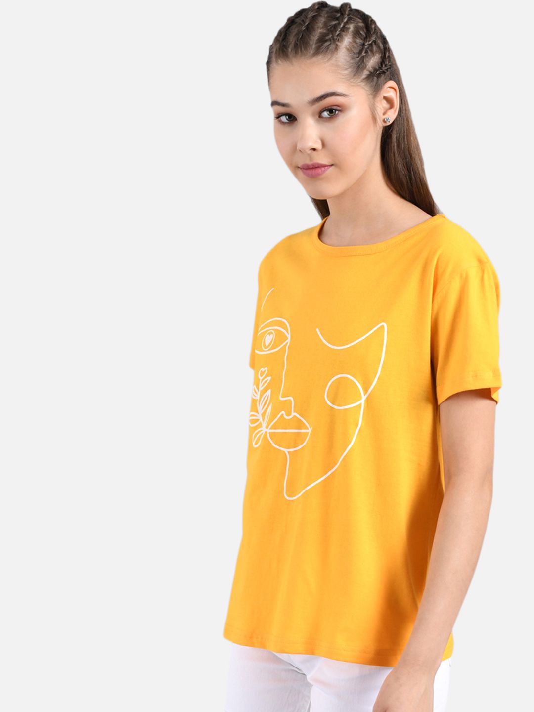 Kotty Women Yellow Printed Round Neck T-shirt