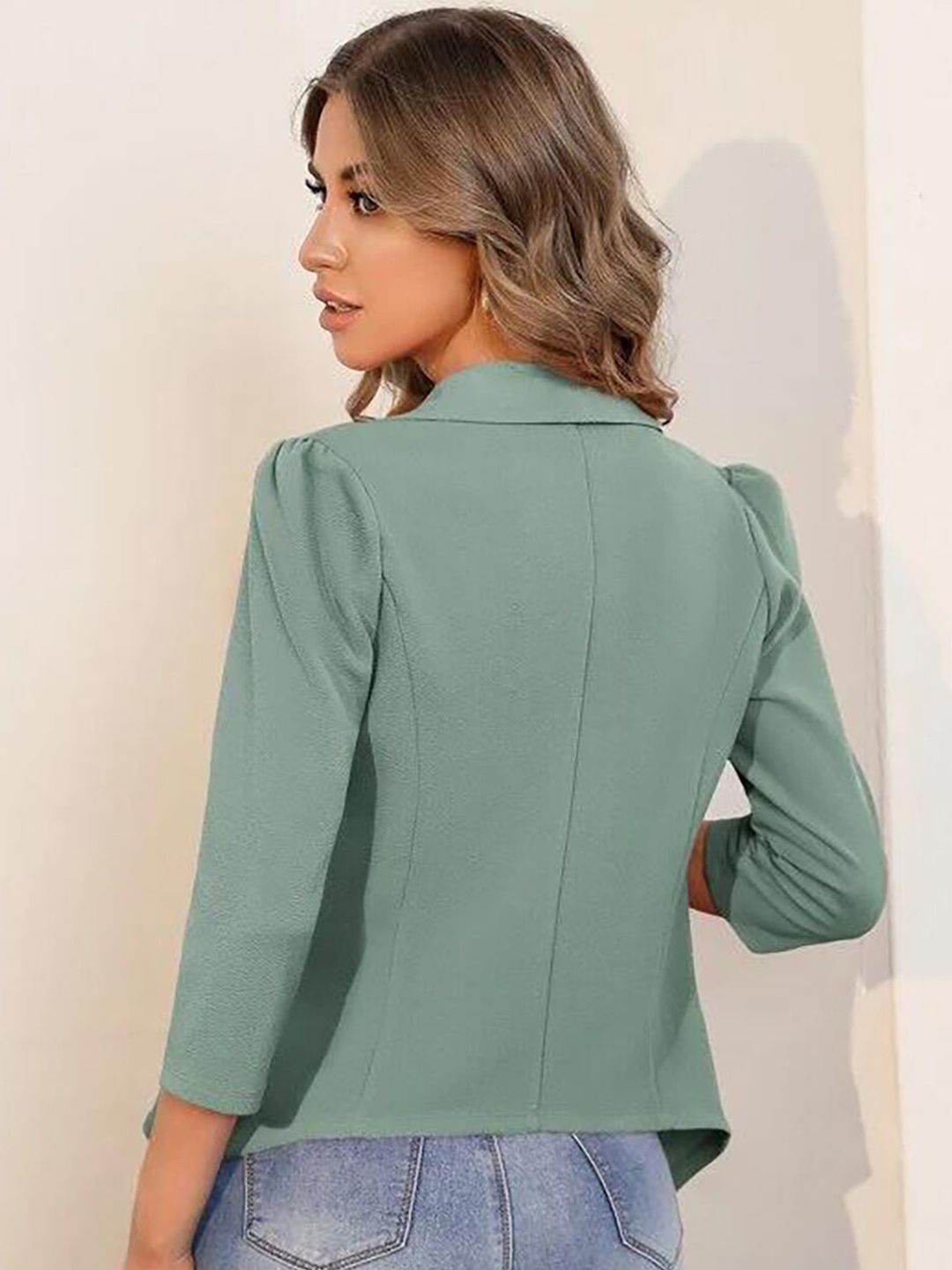 Kotty Shawl Collar Puff Sleeves Open Front Jacket