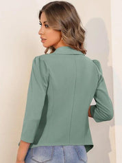 Kotty Shawl Collar Puff Sleeves Open Front Jacket