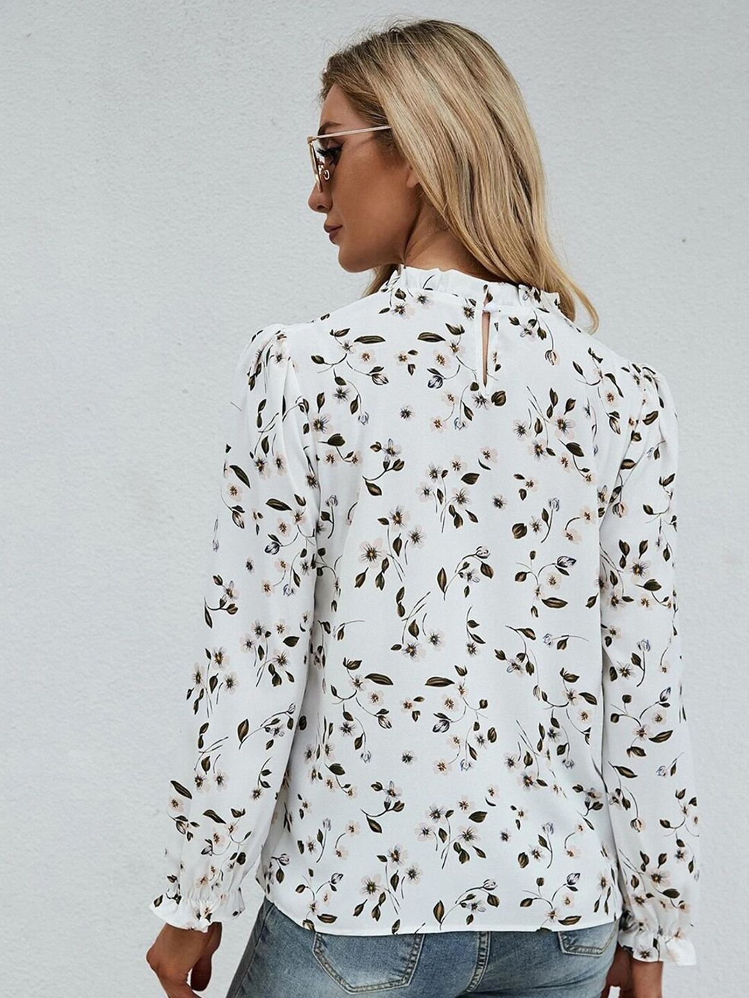 Kotty Women White Floral Print Crepe Top